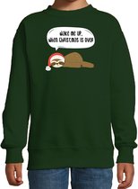 Luiaard Kerstsweater / Kerst trui Wake me up when christmas is over groen voor kinderen - Kerstkleding / Christmas outfit 110/116