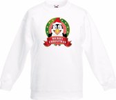 Kerst sweater / trui voor kinderen met pinguin print - wit - jongens en meisjes sweater 152/164