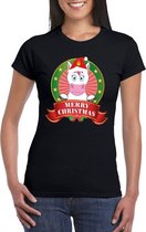 Eenhoorn Kerst t-shirt zwart Merry Christmas voor dames - Kerst shirts S