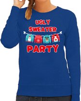 Ugly sweater party Kerstsweater / kersttrui blauw voor dames - Kerstkleding / Christmas outfit M