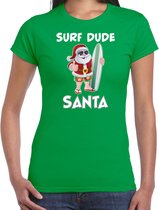 Surf dude Santa fun Kerstshirt / Kerst t-shirt groen voor dames - Kerstkleding / Christmas outfit S
