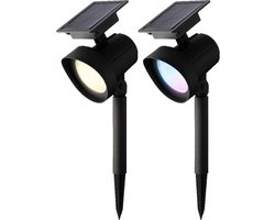 Lumineo Solar spotlights - 2x - zwart - 31 cm - zonne-energie - tuinpad verlichting - Prikspots tuinverlichting