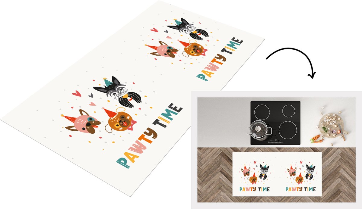 KitchenYeah Keukenloper - Loper keuken - Spreuken - Honden - Quotes - Pawty time - 120x60 cm - Keukenloper vinyl Multicolor