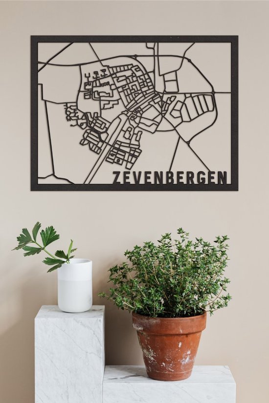 Houten Stadskaart Zevenbergen Zwart Mdf 100x75cm Wanddecoratie Voor Aan De Muur City Shapes