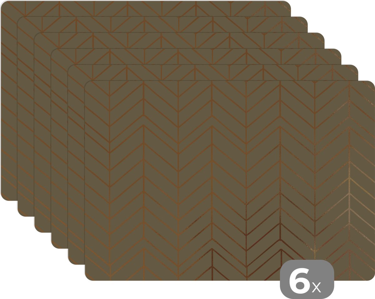 Placemats goud - Onderlegger - Patronen - Groen - Goud print - Tafeldecoratie - 45x30 cm - 6 stuks
