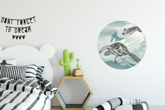WallCircle - Wandcirkel ⌀ 60 - Twee schildpadden in het water - Ronde schilderijen woonkamer - Wandbord rond - Muurdecoratie cirkel - Kamer decoratie binnen - Wanddecoratie muurcirkel - Woonaccessoires