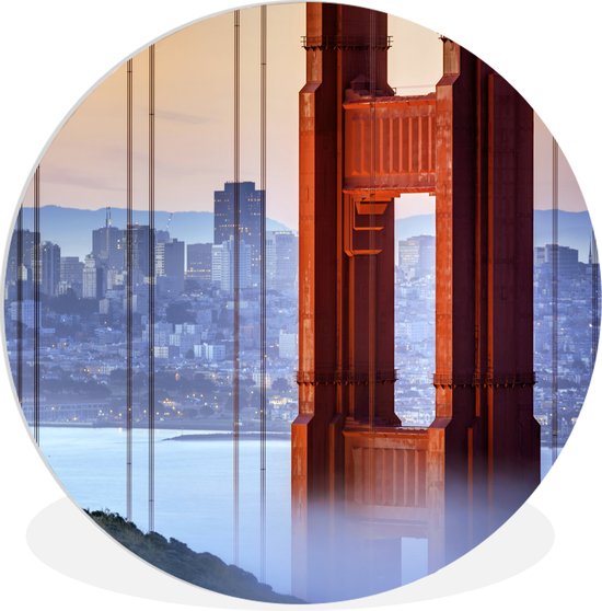 WallCircle - Wandcirkel - Muurcirkel Binnen - Golden Gate Bridge en San Francisco op de achtergrond - 30x30 cm - Wanddecoratie - Ronde Schilderijen