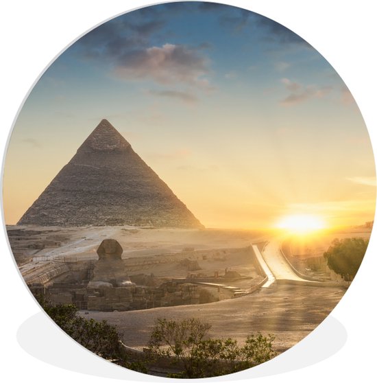 WallCircle - Wandcirkel ⌀ 60 - Zonsondergang naast piramide Caïro - Egypte - Ronde schilderijen woonkamer - Wandbord rond - Muurdecoratie cirkel - Kamer decoratie binnen - Wanddecoratie muurcirkel - Woonaccessoires
