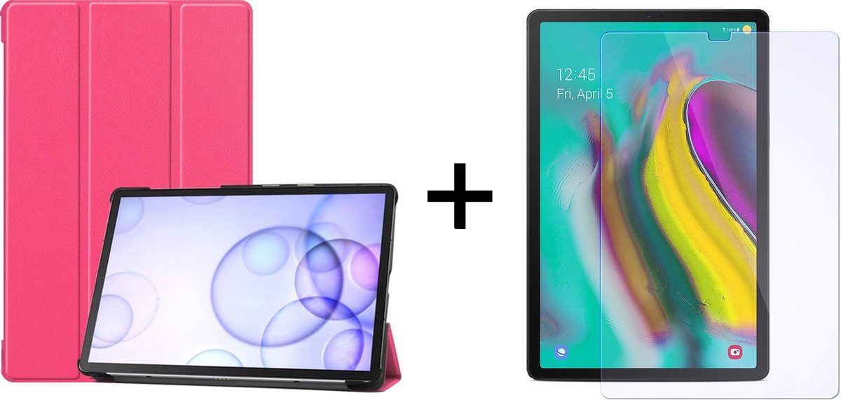 Samsung Tab S7 FE 12.4 Inch Hoes Roze Hoesje - Tri Fold Tablet Case - Smart Cover- Magnetische Sluiting - Samsung Galaxy Tab S7 FE - 1x Samsung Tab S7 FE Screenprotector Screen Protector