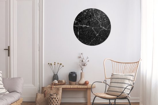 Cercle mural - Plastique - Marbre - Zwart - Wit - ⌀ 60 cm