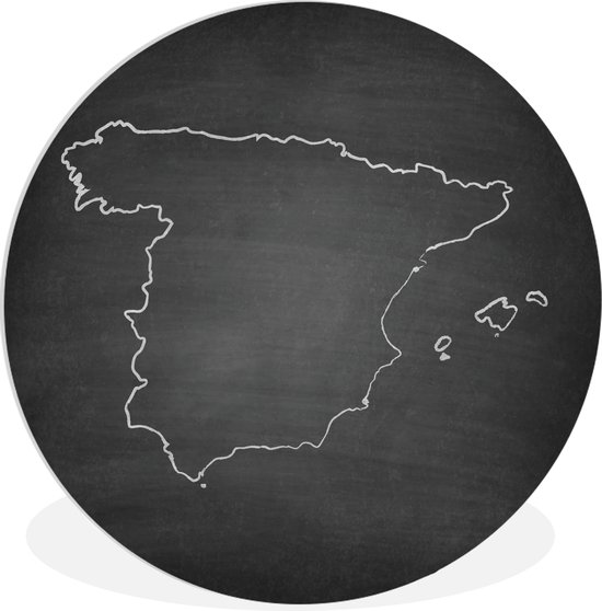 WallCircle - Wandcirkel ⌀ 90 - Zwart-wit illustratie van Spanje op een krijtbord - Ronde schilderijen woonkamer - Wandbord rond - Muurdecoratie cirkel - Kamer decoratie binnen - Wanddecoratie muurcirkel - Woonaccessoires