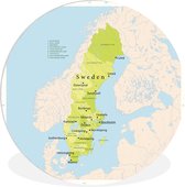 WallCircle - Wandcirkel ⌀ 30 - Illustratie van een kaart met Zweden in het groen - Ronde schilderijen woonkamer - Wandbord rond - Muurdecoratie cirkel - Kamer decoratie binnen - Wanddecoratie muurcirkel - Woonaccessoires