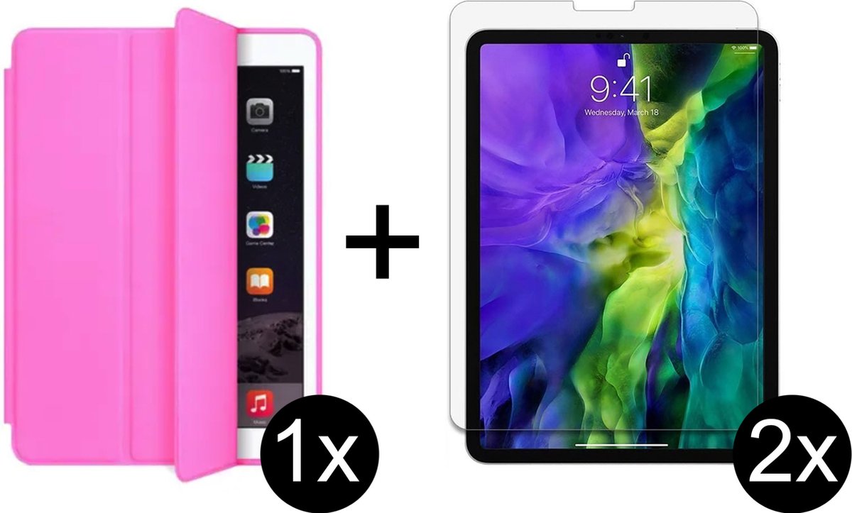 Apple iPad Air 1 & Air 2 - 9.7 Inch (2017 & 2018) Hoes Roze Hoesje - Tri Fold Tablet Case - Smart Cover - Magneet Sluiting - 2x iPad Air 1/2 Screenprotector Screen Protector
