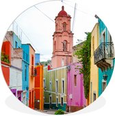 WallCircle - Wandcirkel ⌀ 120 - Gekleurde huizen Mexico print - Ronde schilderijen woonkamer - Wandbord rond - Muurdecoratie cirkel - Kamer decoratie binnen - Wanddecoratie muurcirkel - Woonaccessoires XXL