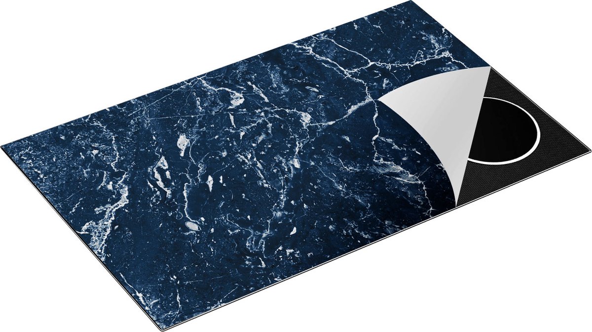 Chefcare Inductie Beschermer Donkerblauwe Marmer - Blauw - 85x55 cm - Afdekplaat Inductie - Kookplaat Beschermer - Inductie Mat