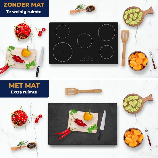 Chefcare Inductie Beschermer Zwart met Witte Krassen - 85x50 cm - Afdekplaat Inductie - Kookplaat Beschermer - Inductie Mat