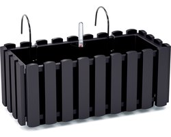 Fence-look plantenbak/bloembak - kunststof - 38 x 18 x 16 cm - antraciet - hangend - voor binnen en buiten
