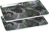 2x stuks dienbladen/serveerbladen rechthoekig Jungle 45 x 30 cm wit/groen - Serveerbladen, dienbladen & keukenbenodigdheden