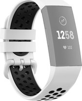 Mobigear Siliconen Watch bandje geschikt voor Fitbit Charge 4 Bandje Gespsluiting | Mobigear Sport Plus Buckle - Wit /Blauw