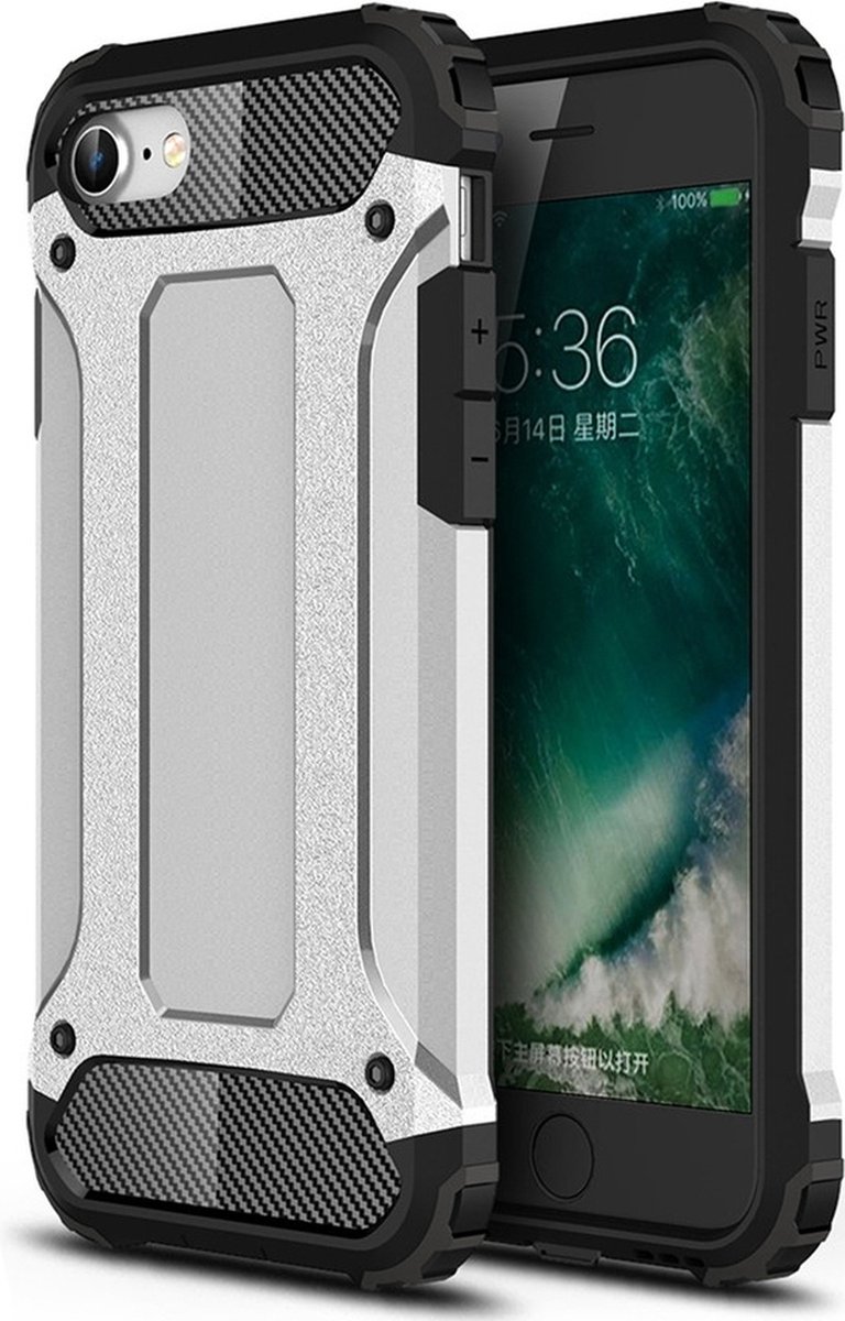 Mobigear Hoesje geschikt voor Apple iPhone SE (2022) Telefoonhoesje Hardcase | Mobigear Outdoor Backcover Shockproof | Schokbestendig iPhone SE (2022) Telefoonhoesje | Anti Shock Proof - Zilver