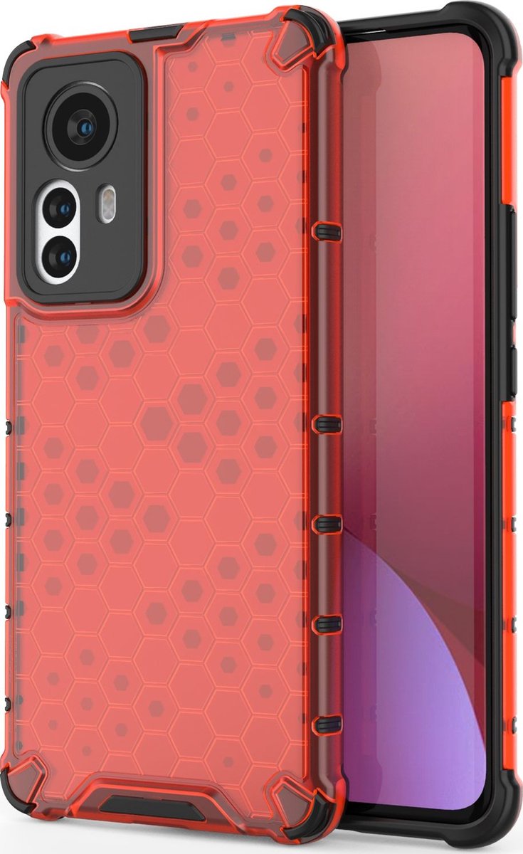 Mobigear Hoesje geschikt voor Xiaomi 12 Pro Telefoonhoesje Hardcase | Mobigear Honeycomb Backcover Shockproof | Schokbestendig 12 Pro Telefoonhoesje | Anti Shock Proof - Rood