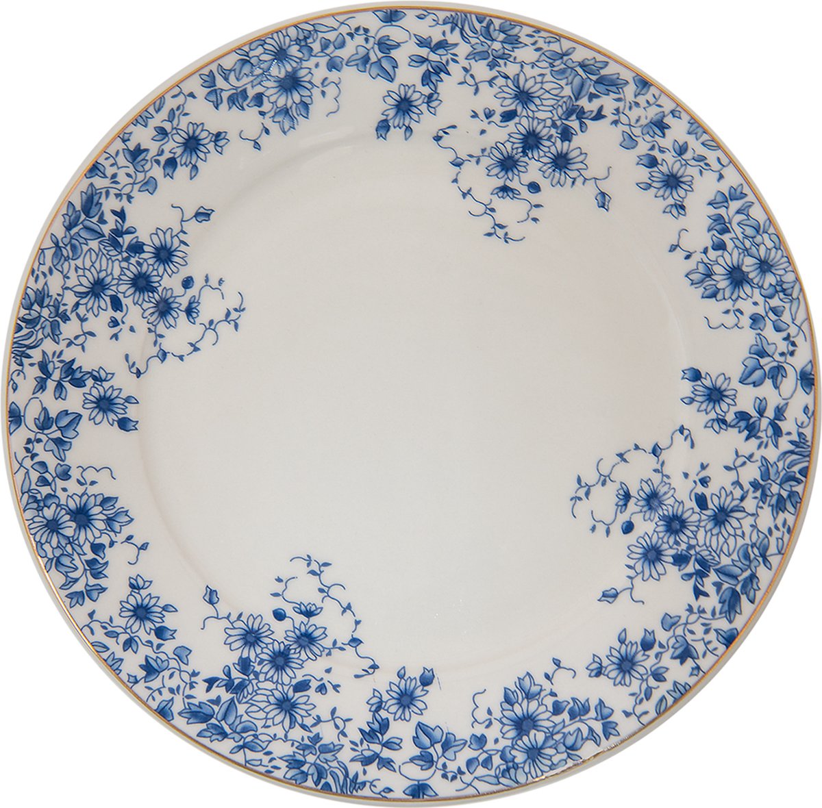 Clayre & Eef Dinerbord Blauw Porselein Rond Bloemen