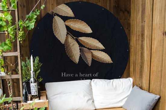 Garden Circle Leaves - Or - Citation - 150x150 cm - Affiche Ronde de Jardin - Extérieur