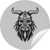 Tuincirkel Illustratie van Viking schedel met helm met hoorns - 120x120 cm - Ronde Tuinposter - Buiten XXL / Groot formaat!