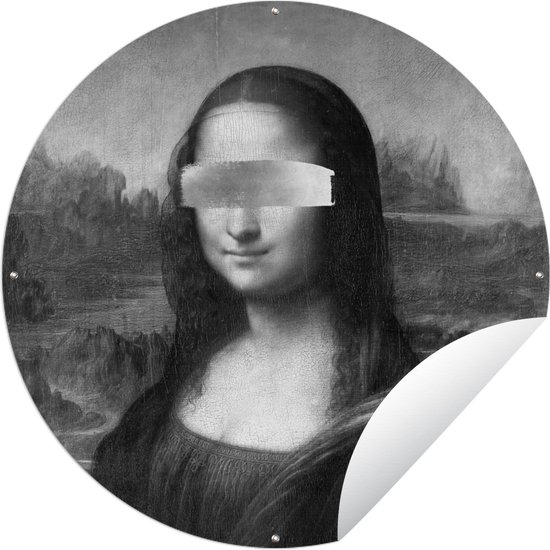 Tuincirkel Mona Lisa - Leonardo da Vinci - Zwart - Wit - 150x150 cm - Ronde Tuinposter - Buiten