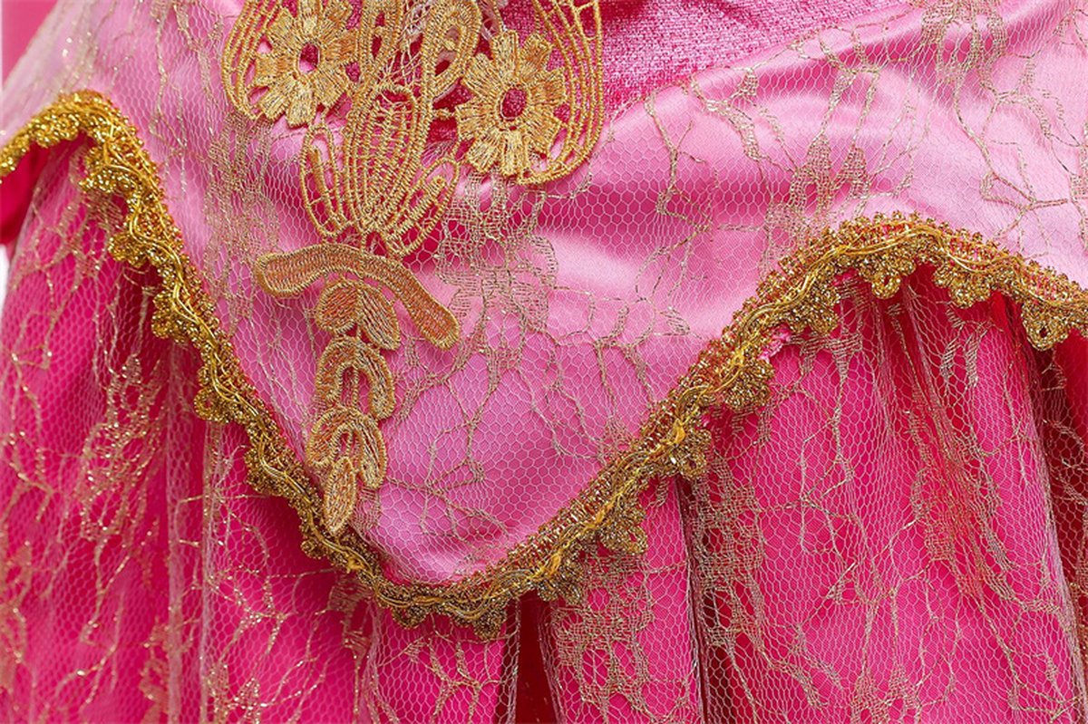 Joya Kids® Roze met Goud Prinses verkleedjurk | Roze Prinsessenjurk | verkleedkleding Meisje | (110) roze goud + kroontje & Staf | Cadeau meisje — afbeelding 10