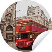 Tuincirkel Een rode dubbeldekker bus in Londen - 120x120 cm - Ronde Tuinposter - Buiten XXL / Groot formaat!