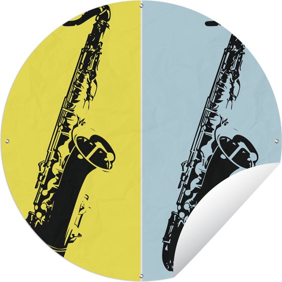 Tuincirkel Illustratie van twee saxofoons op een gekleurde achtergrond - 150x150 cm - Ronde Tuinposter - Buiten