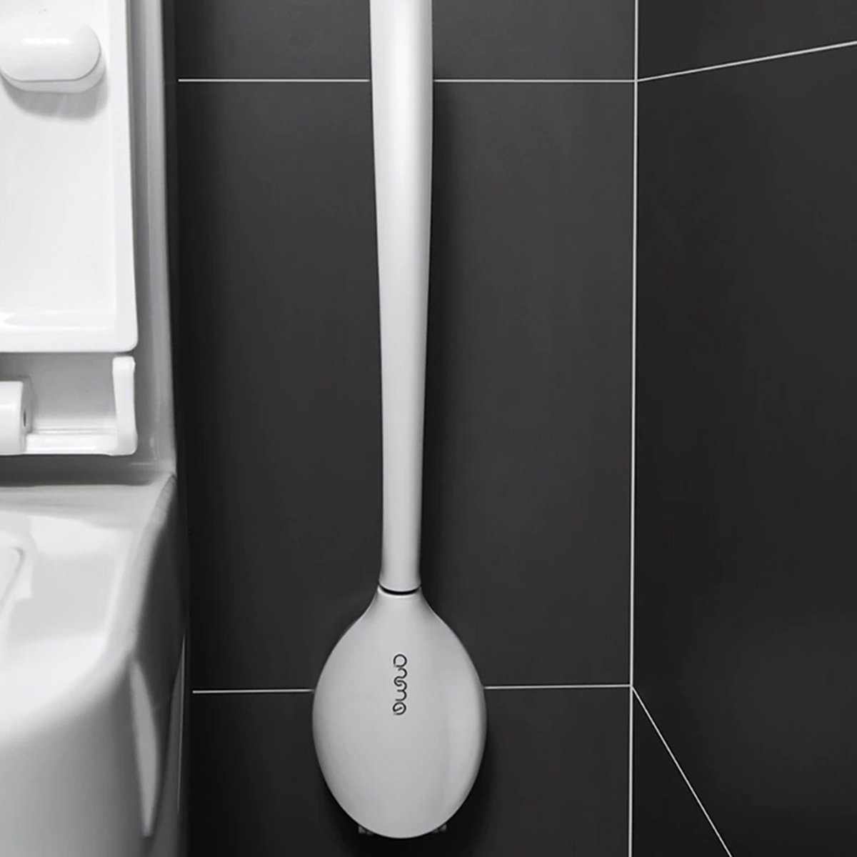 Moderne Siliconen Toiletborstel - WC borstel met houder - Wandmontage Toiletborstel - Badkamer Schoonmaak Set - Vrijstaand en Hangend - Kleur Grijs