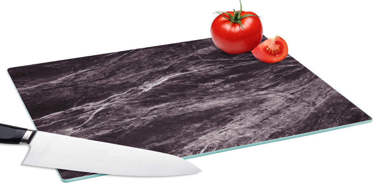 Glazen Snijplank - 39x28 - Marmer - Stenen - Zwart - Wit - Snijplanken Glas