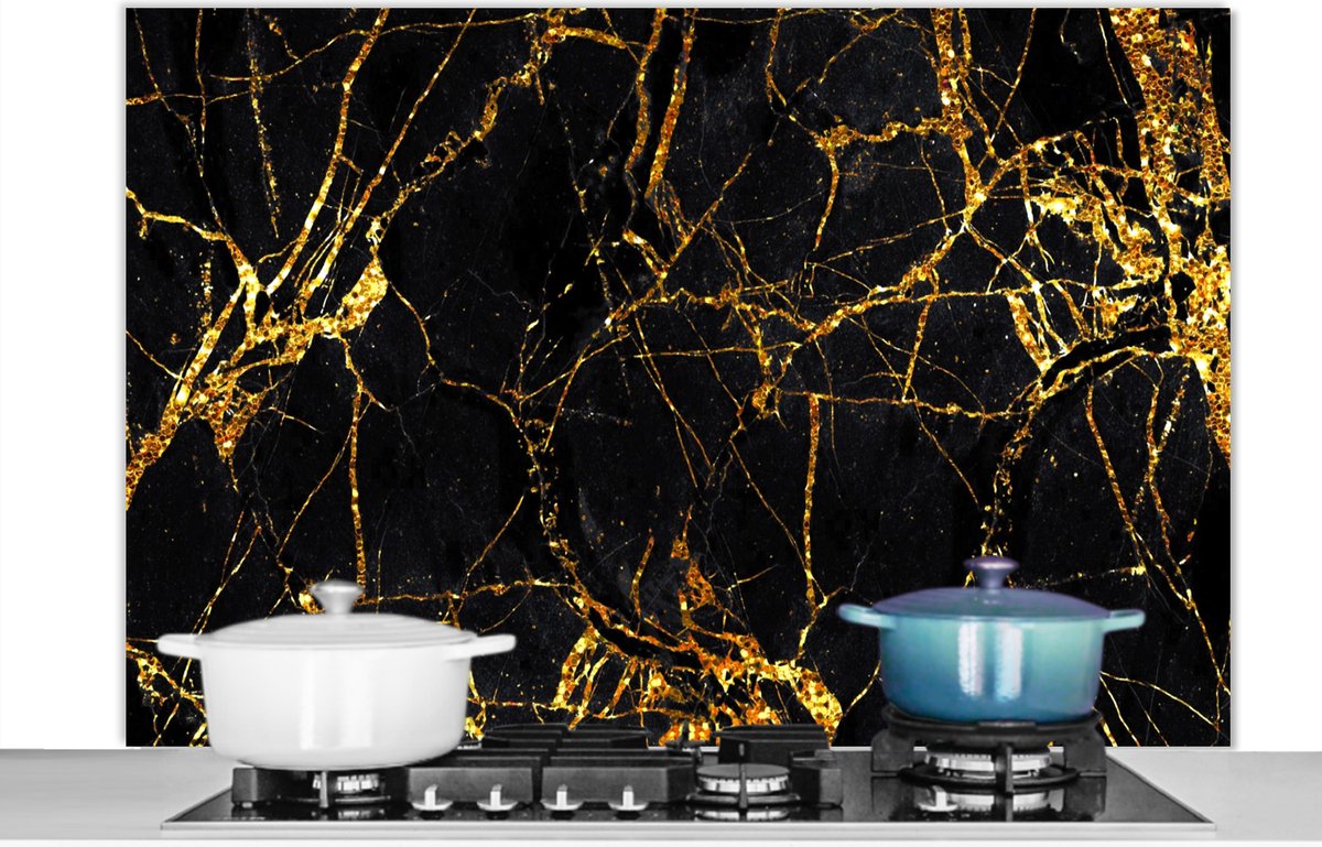 Spatscherm - Marmerlook - Luxe - Goud - Glitter - Design - Keuken achterwand - 120x80 cm - Spatwand