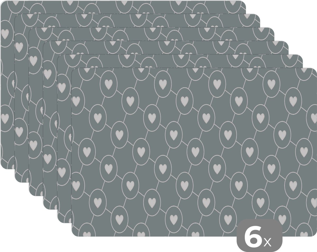 Placemat - Onderleggers - Keuken - Patronen - Design - Hart - 45x30 cm - Placemats - 6 stuks