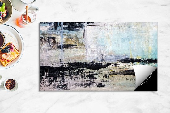 Chefcare Inductie Beschermer Abstracte Kunst - Acryl met Zwarte Vagen op Wit - 89,6x51,6 cm - Afdekplaat Inductie - Kookplaat Beschermer - Inductie Mat