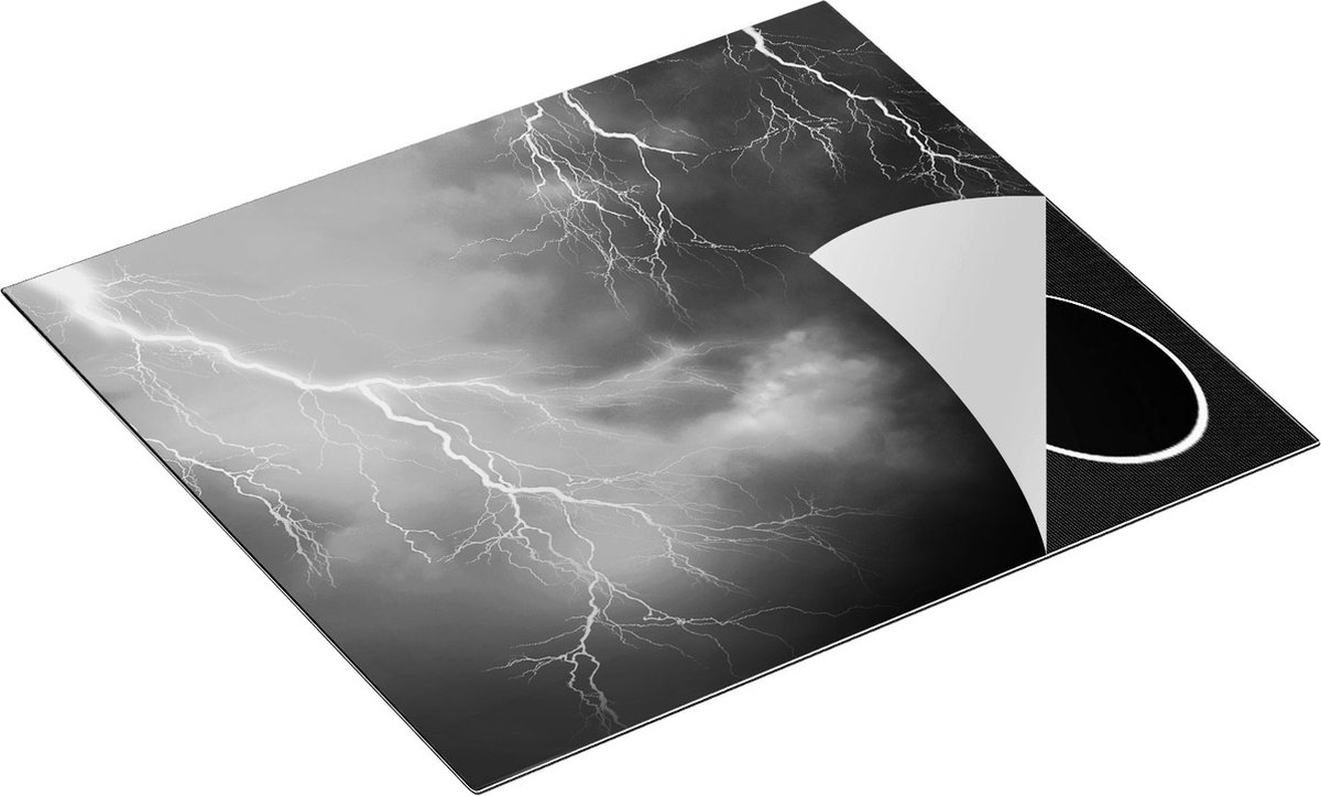 Chefcare Inductie Beschermer Blikseminslagen - Onweer - Zwart Wit - 60x55 cm - Afdekplaat Inductie - Kookplaat Beschermer - Inductie Mat