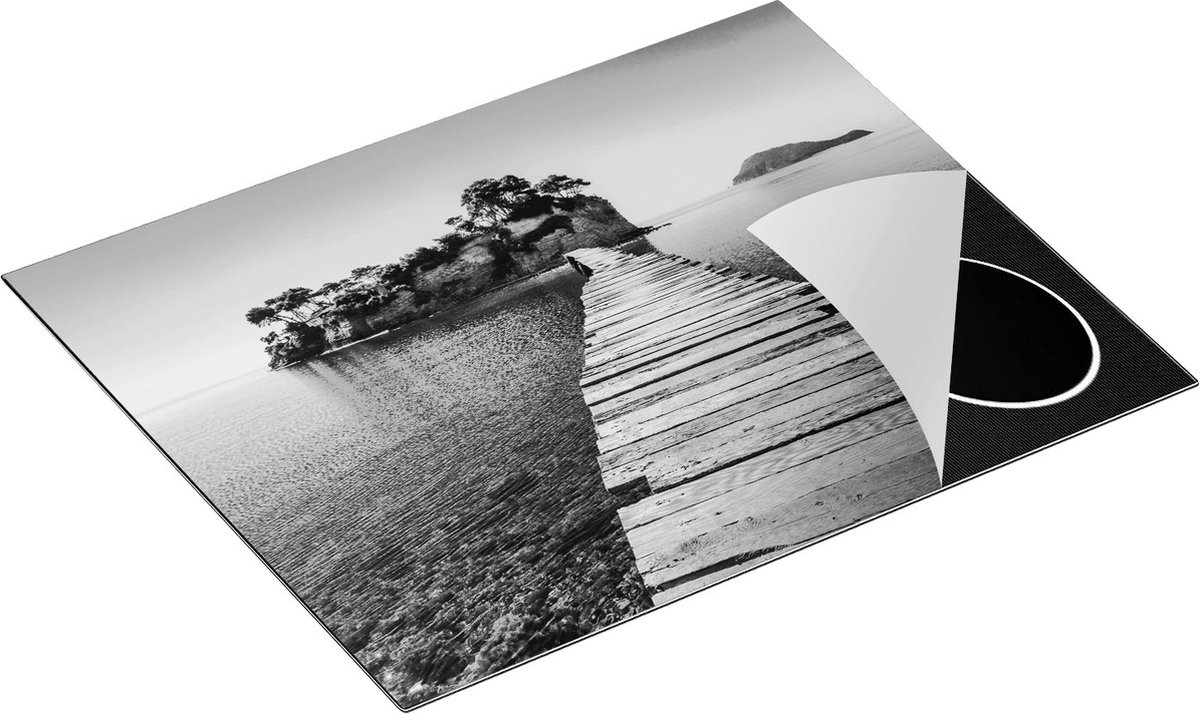 Chefcare Inductie Beschermer Pad op het Water naar een Grieks Eiland - Zwart Wit - 65x52 cm - Afdekplaat Inductie - Kookplaat Beschermer - Inductie Mat