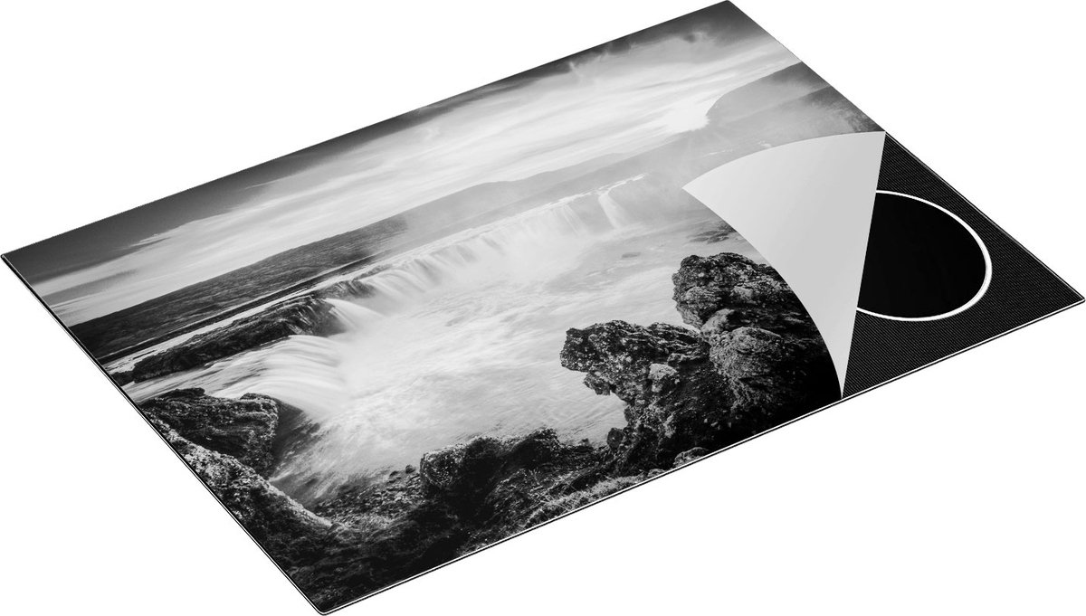 Chefcare Inductie Beschermer Watervallen bij Zonsondergang - Zwart Wit - 75x50 cm - Afdekplaat Inductie - Kookplaat Beschermer - Inductie Mat