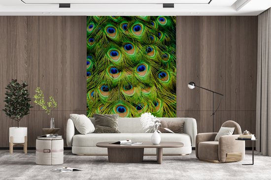 Papier peint Papier peint photo en vinyle - Structure plumes de paon largeur 160 cm x hauteur 240 cm - Tirage photo sur papier peint (disponible en 7 tailles)