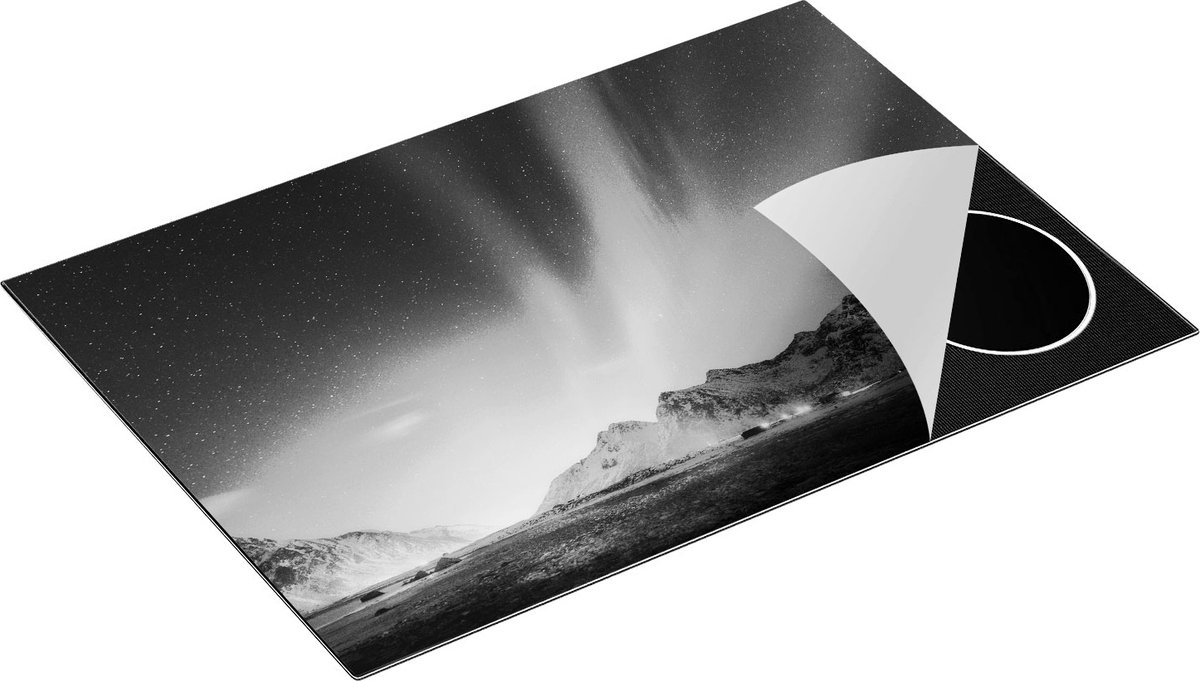 Chefcare Inductie Beschermer Noorderlicht in de Bergen met Sneeuw - Zwart Wit - 75x52 cm - Afdekplaat Inductie - Kookplaat Beschermer - Inductie Mat