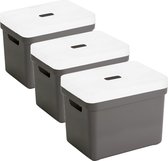Set van 3x opbergboxen/opbergmanden taupe bruin van 18 liter kunststof met transparante deksel 35 x 25 x 24 cm