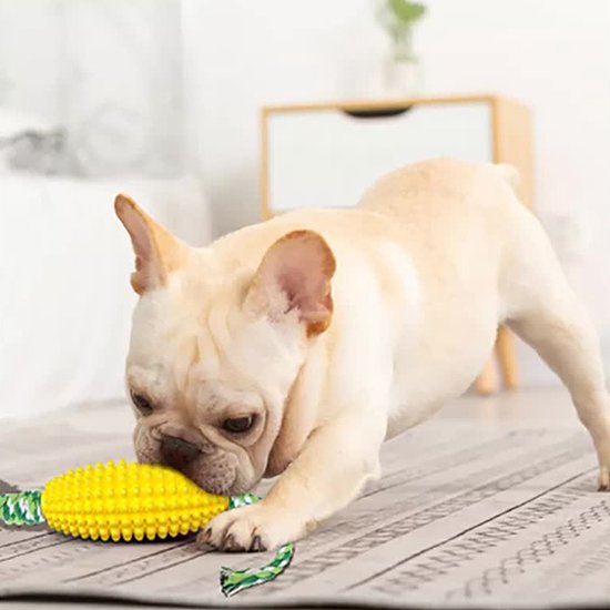 Hondenspeelgoed - Hondenspeeltjes - Kauwspeelgoed - Kauwstaaf - Flostouw hond - Hondentandenborstel - Maïs - TPR - Katoen - geel - groen