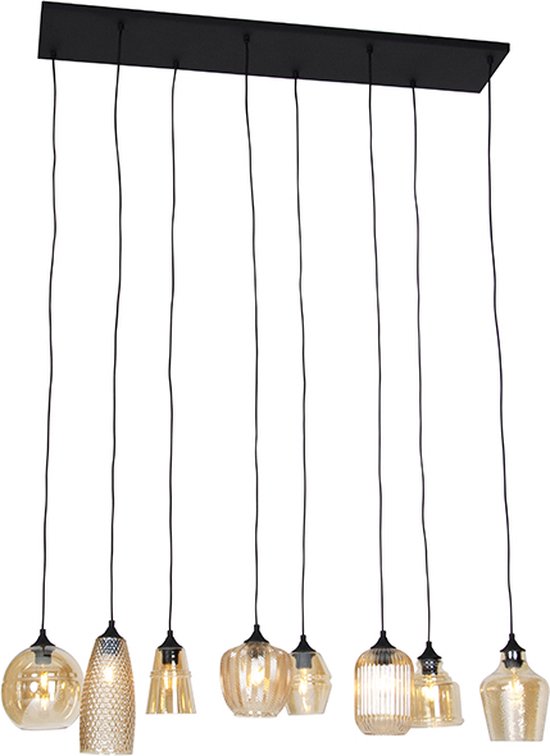QAZQA hanne - Art Deco Hanglamp eettafel voor boven de eettafel | in eetkamer - 8 lichts - L 120 cm - Oranje - Woonkamer | Slaapkamer | Keuken