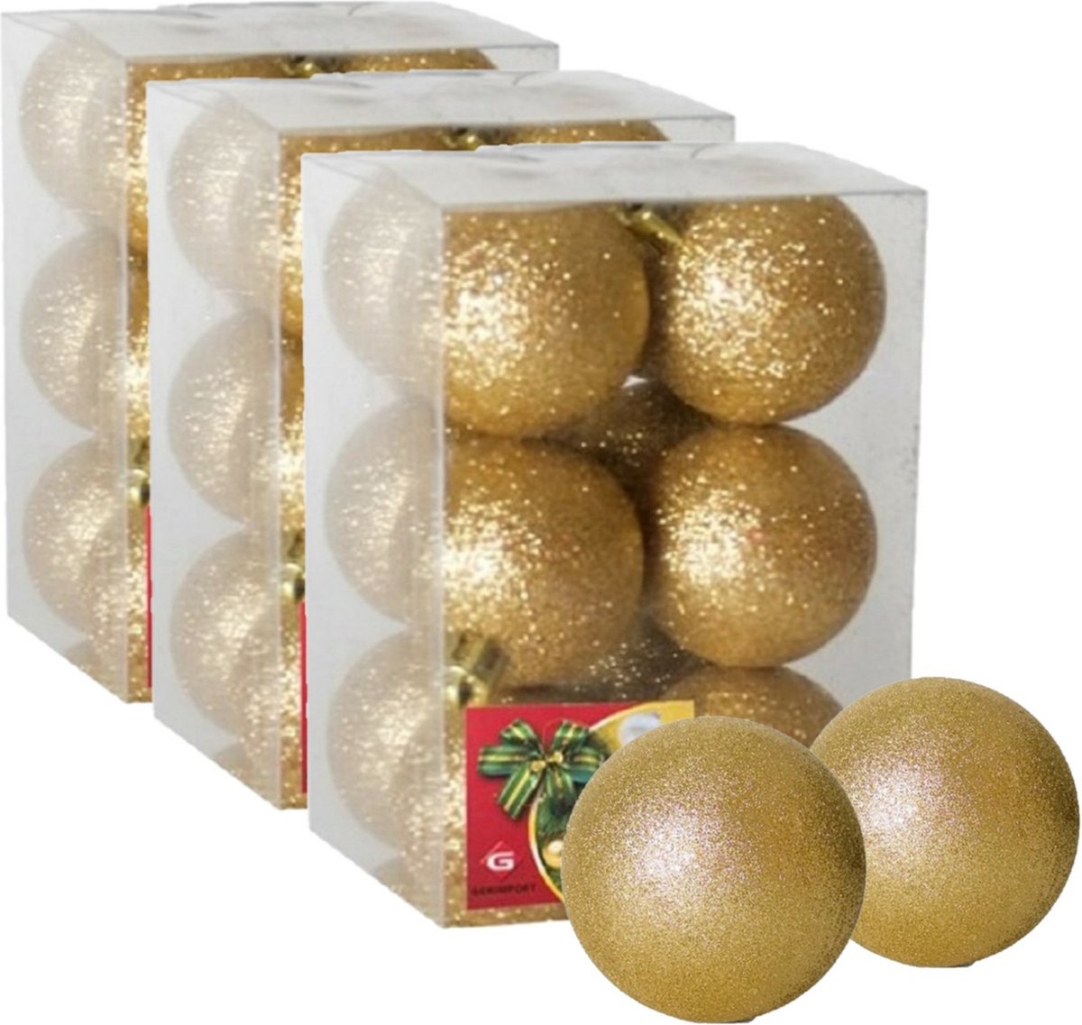 36x stuks kerstballen goud glitters kunststof diameter 6 cm - Kerstboom versiering