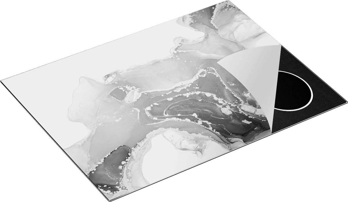 Chefcare Inductie Beschermer Abstracte Kunst van Marmer - Zwart Wit - 70x50 cm - Afdekplaat Inductie - Kookplaat Beschermer - Inductie Mat