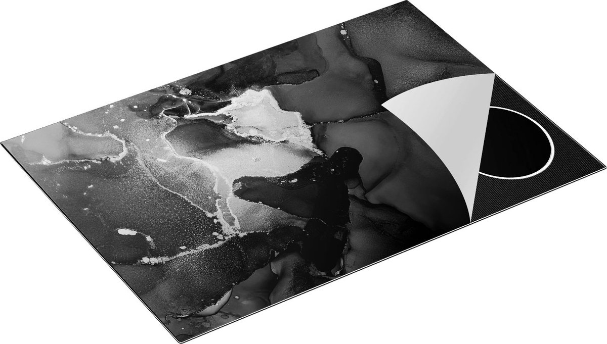 Chefcare Inductie Beschermer Abstracte Kunst - Zwart Wit - 75x50 cm - Afdekplaat Inductie - Kookplaat Beschermer - Inductie Mat