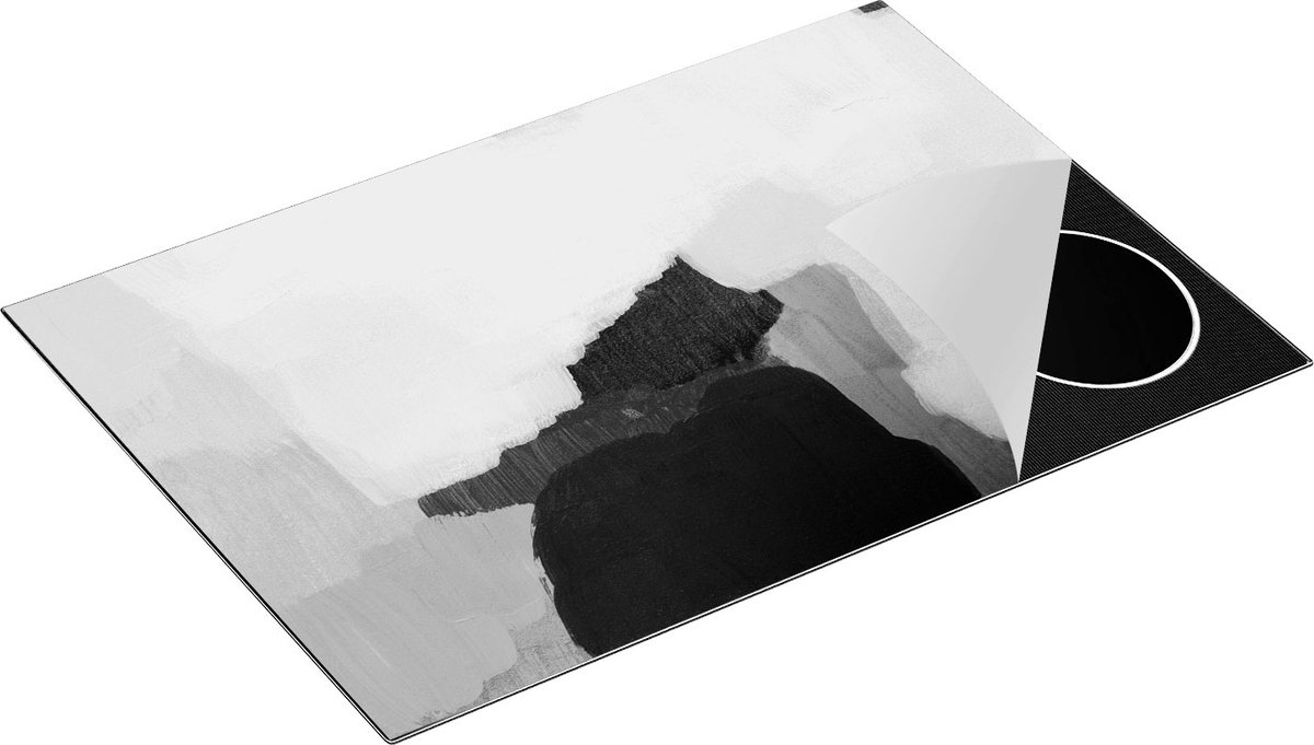 Chefcare Inductie Beschermer Abstracte Kunst Handgeschilderd - Zwart Wit - 75x52 cm - Afdekplaat Inductie - Kookplaat Beschermer - Inductie Mat