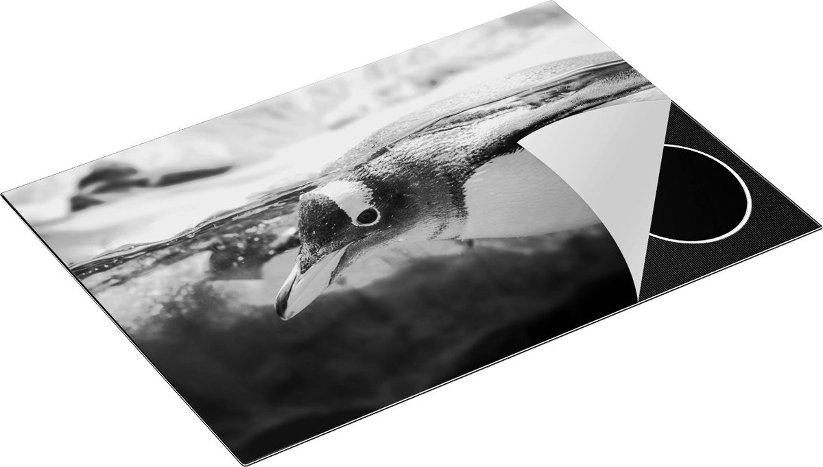 Chefcare Inductie Beschermer Pinguïn Zwemt onder Water - Zwart Wit - 77x51 cm - Afdekplaat Inductie - Kookplaat Beschermer - Inductie Mat